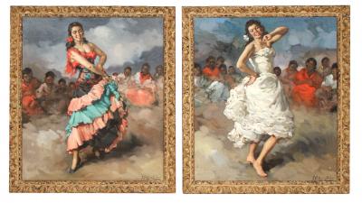 Francesco Clemente Framed Pair of Francisco Rodriguez san Clemente Oil Paintings