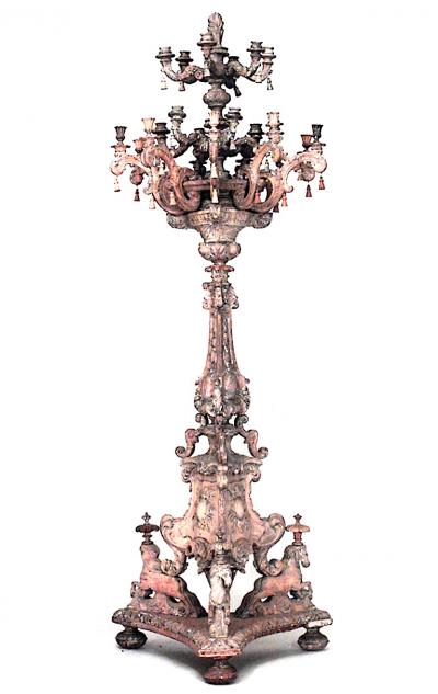 Francesco Piranesi Pair of Italian Baroque Carved Wood Floor Torchieres