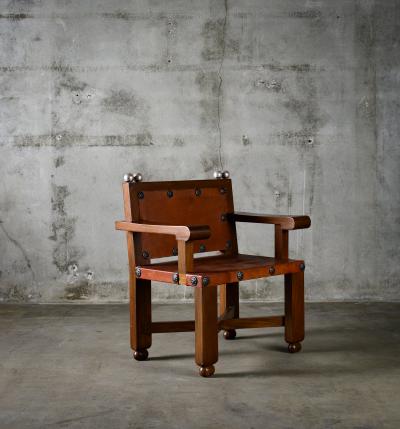 Francis Artigas Francisco Artigas Attribution Mahogany Armchair with Silver Leafed Finials