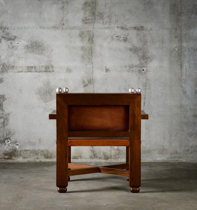 Francis Artigas Francisco Artigas Attribution Mahogany Armchair with Silver Leafed Finials