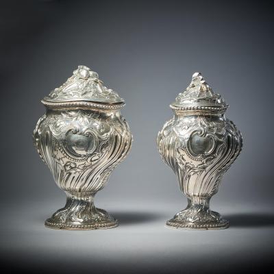 Francis Butty A Rare Silver Mounted George II Shagreen Tea Caddy with Silver Rocco Canistors