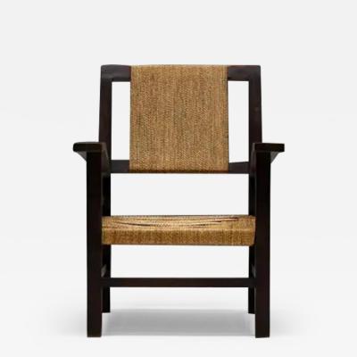 Francis Jourdain Easy Chair in Solid Wood and Rope France 1930s