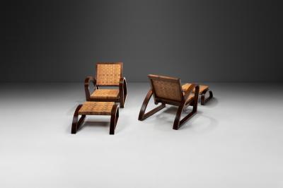 Francis Jourdain Pair of Chairs with Footstools by Francis Jourdain Attr France ca 1928