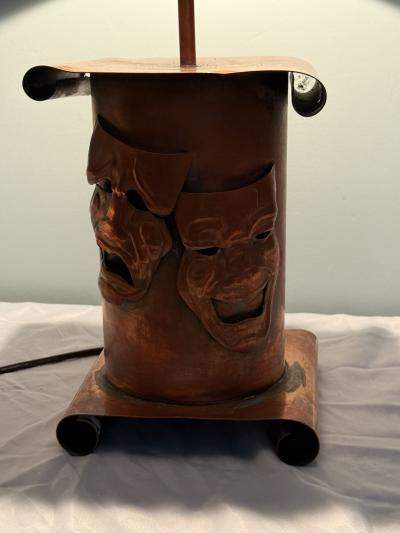 Francisco Rebajes MID CENTURY COPPER COMEDY TRAGEDY LAMP BY FRANCISCO REBAJES