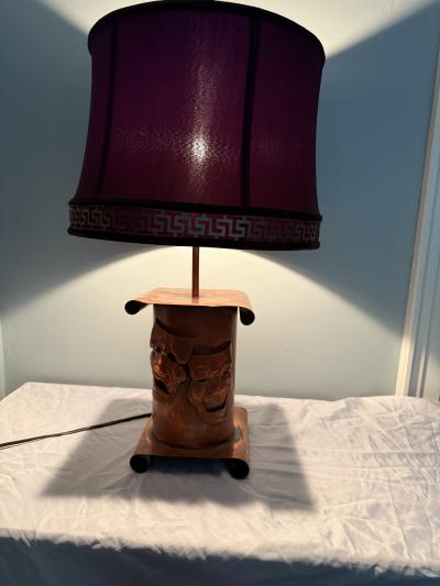Francisco Rebajes MID CENTURY COPPER COMEDY TRAGEDY LAMP BY FRANCISCO REBAJES