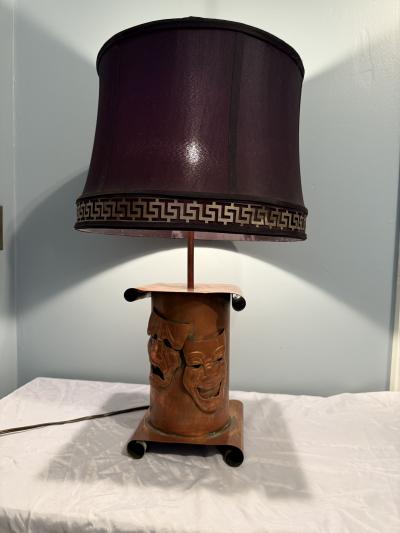Francisco Rebajes MID CENTURY COPPER COMEDY TRAGEDY LAMP BY FRANCISCO REBAJES