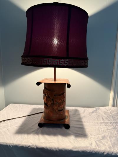 Francisco Rebajes MID CENTURY COPPER COMEDY TRAGEDY LAMP BY FRANCISCO REBAJES
