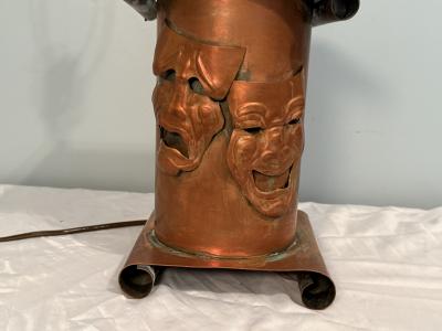 Francisco Rebajes MID CENTURY COPPER COMEDY TRAGEDY LAMP BY FRANCISCO REBAJES