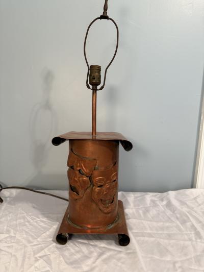 Francisco Rebajes MID CENTURY COPPER COMEDY TRAGEDY LAMP BY FRANCISCO REBAJES
