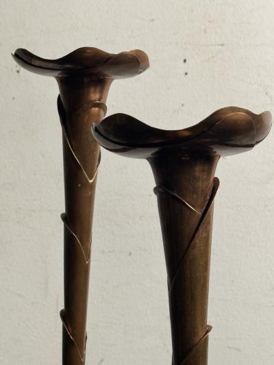 Francisco Rebajes TRIO OF HAND SCULPTED COPPER CANDLESTICKS ATTRIBUTED TO FRANCISCO REBAJES