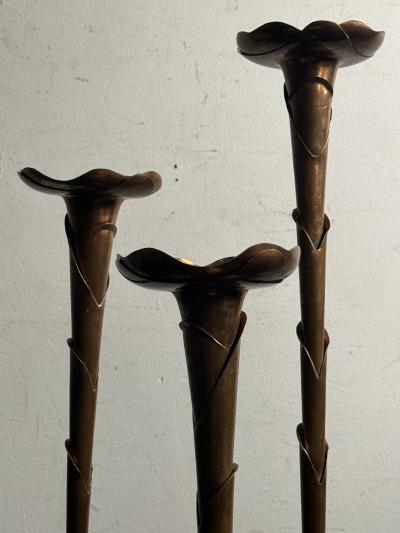 Francisco Rebajes TRIO OF HAND SCULPTED COPPER CANDLESTICKS ATTRIBUTED TO FRANCISCO REBAJES