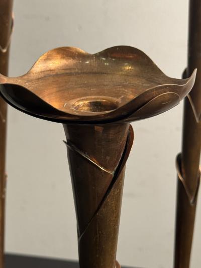 Francisco Rebajes TRIO OF HAND SCULPTED COPPER CANDLESTICKS ATTRIBUTED TO FRANCISCO REBAJES