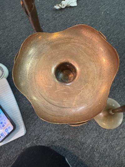 Francisco Rebajes TRIO OF HAND SCULPTED COPPER CANDLESTICKS ATTRIBUTED TO FRANCISCO REBAJES