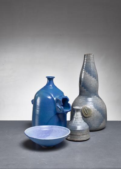 Franco Agnese Franco Agnese set of four blue and grey ceramic pieces France 1960s