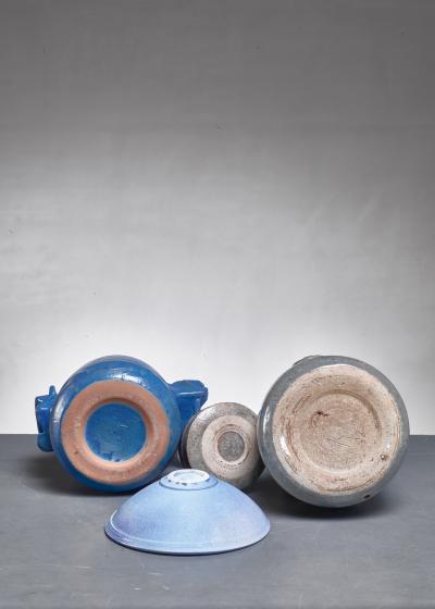 Franco Agnese Franco Agnese set of four blue and grey ceramic pieces France 1960s