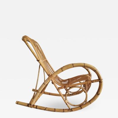 Franco Albini 1960s Franco Albini Rocking Lounge Chair Cool Curves Bamboo and Rattan ITALY