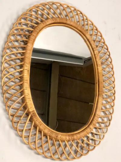 Franco Albini 2 Italian Mid Century Modern Rattan and Bamboo Wall Mirrors Franco Albini