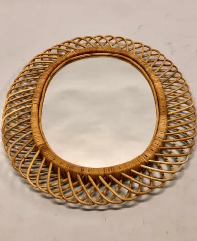 Franco Albini 2 Italian Mid Century Modern Rattan and Bamboo Wall Mirrors Franco Albini