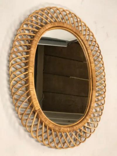Franco Albini 2 Italian Mid Century Modern Rattan and Bamboo Wall Mirrors Franco Albini