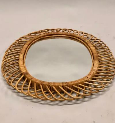 Franco Albini 2 Italian Mid Century Modern Rattan and Bamboo Wall Mirrors Franco Albini