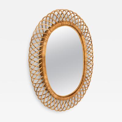 Franco Albini 2 Italian Mid Century Modern Rattan and Bamboo Wall Mirrors Franco Albini