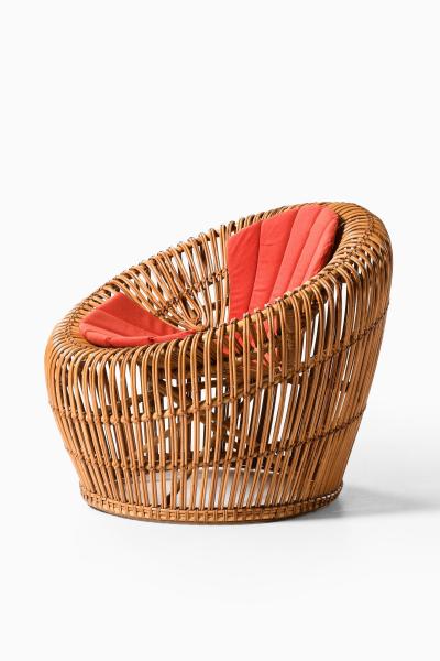 Franco Albini Easy Chair in Cane Fabric and Rattan by Franco Albini 1950s