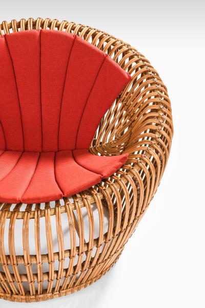 Franco Albini Easy Chair in Cane Fabric and Rattan by Franco Albini 1950s