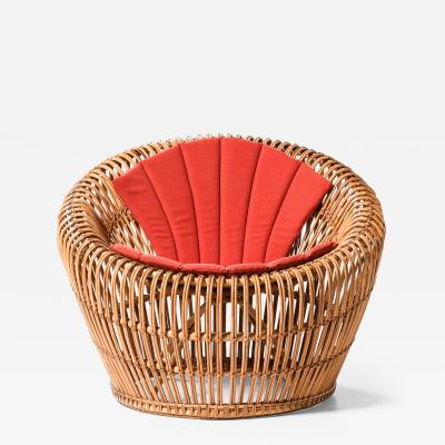 Franco Albini Easy Chair in Cane Fabric and Rattan by Franco Albini 1950s