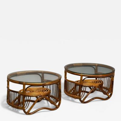 Franco Albini Franco Albini Style Italian Mid Century Modern Side Tables Bamboo Rattan