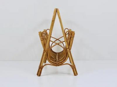 Franco Albini Franco Albini Style Rattan Bamboo Magazine Rack Newspaper Stand France 1950s