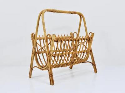 Franco Albini Franco Albini Style Rattan Bamboo Magazine Rack Newspaper Stand France 1950s