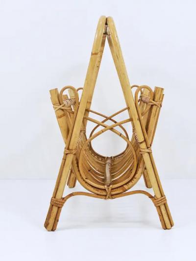 Franco Albini Franco Albini Style Rattan Bamboo Magazine Rack Newspaper Stand France 1950s