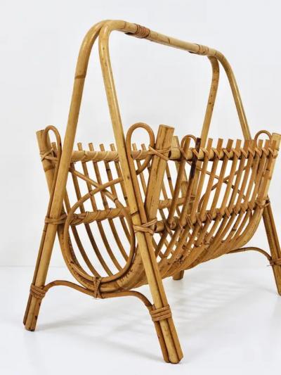 Franco Albini Franco Albini Style Rattan Bamboo Magazine Rack Newspaper Stand France 1950s