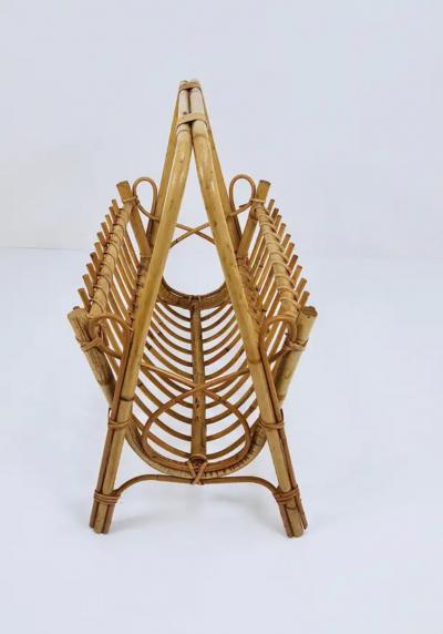 Franco Albini Franco Albini Style Rattan Bamboo Magazine Rack Newspaper Stand France 1950s