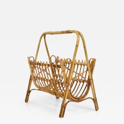 Franco Albini Franco Albini Style Rattan Bamboo Magazine Rack Newspaper Stand France 1950s