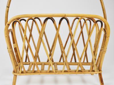 Franco Albini Franco Albini Style Rattan Bamboo Magazine Rack Newspaper Stand Italy 1970s
