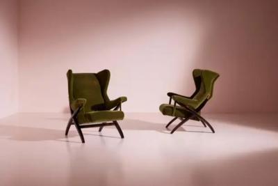 Franco Albini Franco Albini pair of 1st edition Fiorenza armchairs by Arflex Italy 1952