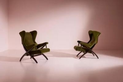 Franco Albini Franco Albini pair of 1st edition Fiorenza armchairs by Arflex Italy 1952