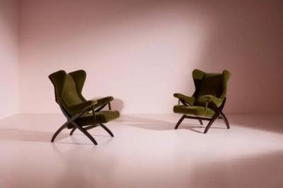 Franco Albini Franco Albini pair of 1st edition Fiorenza armchairs by Arflex Italy 1952