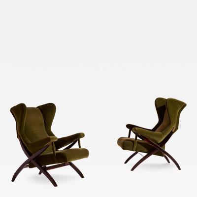Franco Albini Franco Albini pair of 1st edition Fiorenza armchairs by Arflex Italy 1952