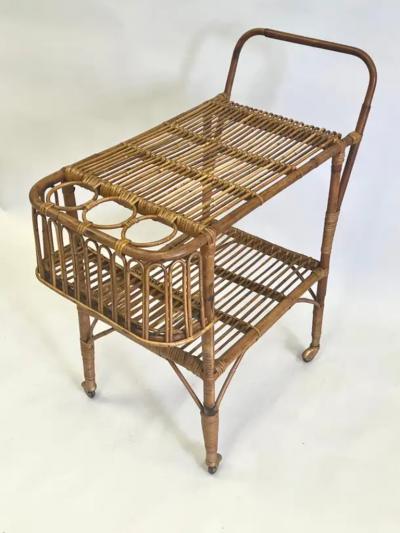 Franco Albini Italian Mid Century Modern Bamboo Rattan Bar Cart by Franco Albini