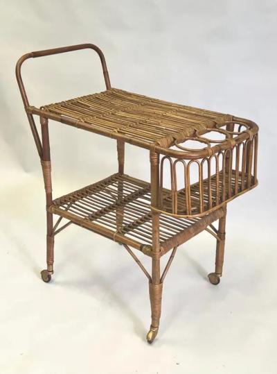 Franco Albini Italian Mid Century Modern Bamboo Rattan Bar Cart by Franco Albini