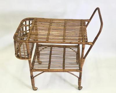 Franco Albini Italian Mid Century Modern Bamboo Rattan Bar Cart by Franco Albini