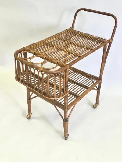 Franco Albini Italian Mid Century Modern Bamboo Rattan Bar Cart by Franco Albini