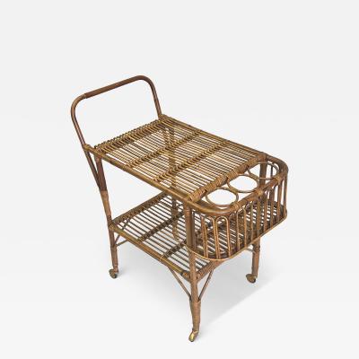 Franco Albini Italian Mid Century Modern Bamboo Rattan Bar Cart by Franco Albini