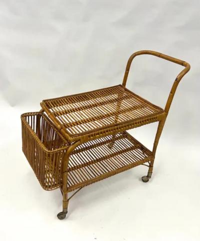 Franco Albini Italian Mid Century Modern Bamboo and Rattan Bar Serving Cart by Franco Albini