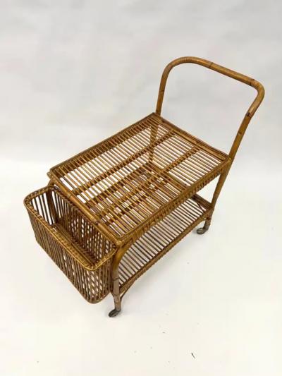 Franco Albini Italian Mid Century Modern Bamboo and Rattan Bar Serving Cart by Franco Albini