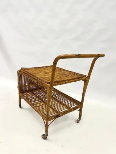 Franco Albini Italian Mid Century Modern Bamboo and Rattan Bar Serving Cart by Franco Albini