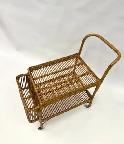 Franco Albini Italian Mid Century Modern Bamboo and Rattan Bar Serving Cart by Franco Albini