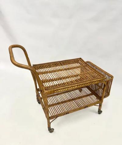 Franco Albini Italian Mid Century Modern Bamboo and Rattan Bar Serving Cart by Franco Albini